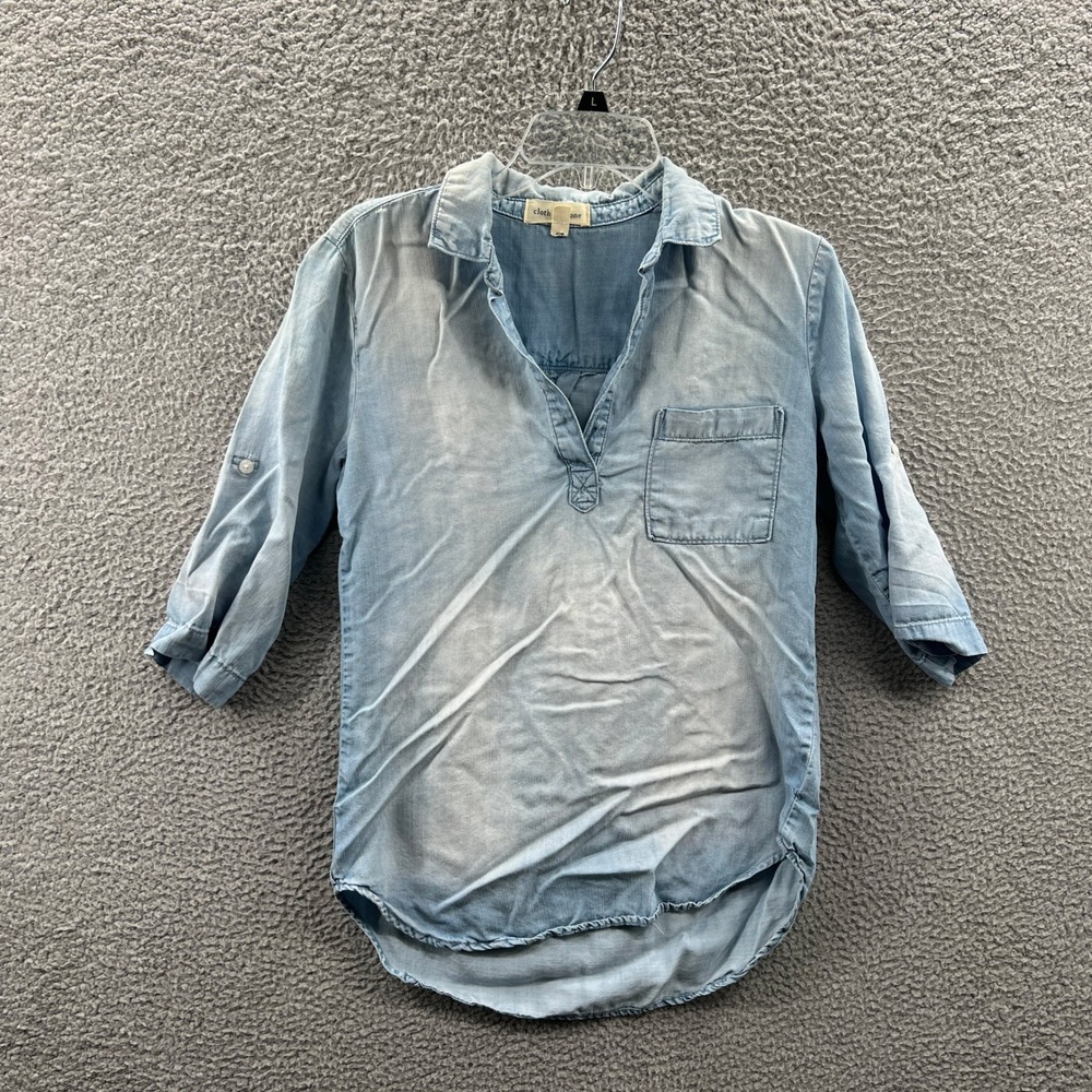 Cloth Stone Womens Chambray Minimalist Blouse XS Cozy Popover Casual Relaxed